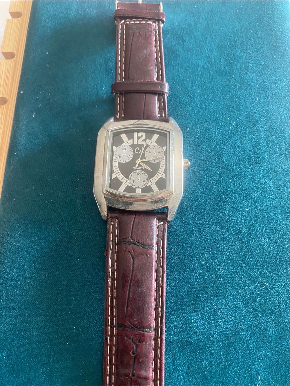 Men's Claudia Jublot 3 Dial Chronograph Brown Leather Strap Wristwatch Works